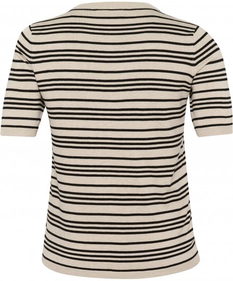 Kaffe Curve Lizzy Gestreifter Pullover Beige/Schwarz gestreift - Bedruckte T-shirts für damen - 