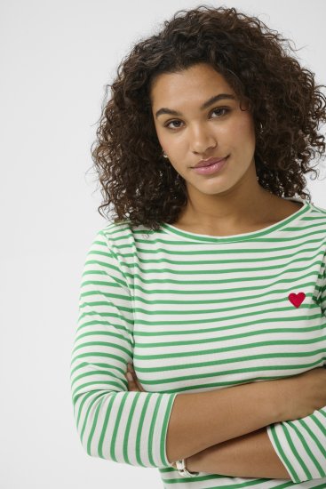 Kaffe Curve Lia Boatneck 3/4 T-Shirt Chalk/Bright Green - Shirts & Tops - 