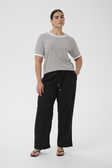 Kaffe Curve Lizzy Knit T-Shirt Chalk/Midnight Fine Stripe - T-Shirts - 