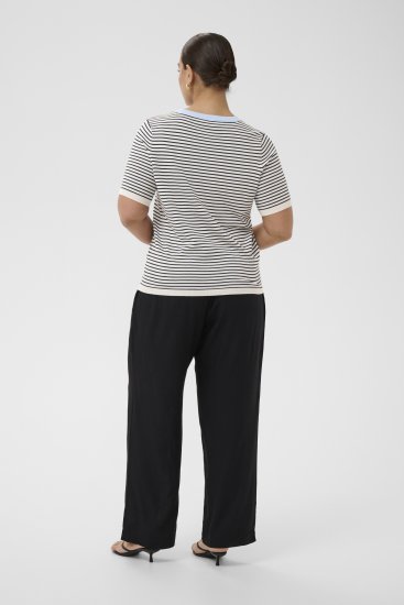 Kaffe Curve Lizzy Knit T-Shirt Chalk/Midnight Fine Stripe - T-Shirts - 