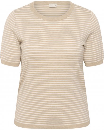Kaffe Curve Lizzy Knit T-Shirt Feather Melange/Chalk Fine Stripe - T-Shirts - 