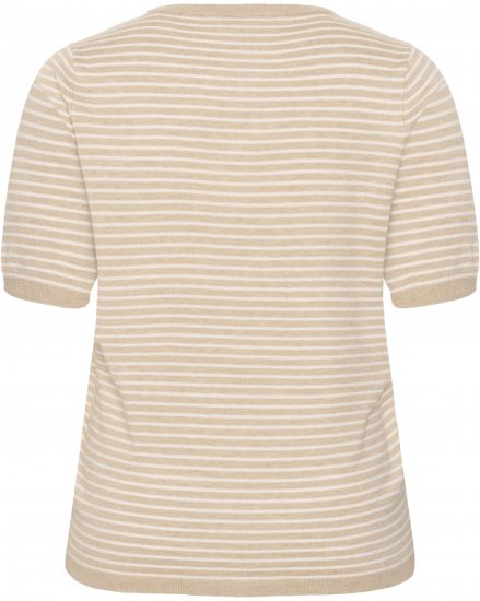 Kaffe Curve Lizzy Knit T-Shirt Feather Melange/Chalk Fine Stripe - T-Shirts - 