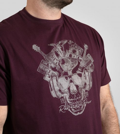 D555 Grimsby Rock n' Roll Skull Printed T-Shirt Burgundy - Bedruckte T-shirts für herren - Bedruckte T-Shirts für Herren