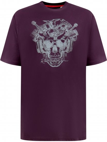 D555 Grimsby Rock n' Roll Skull Printed T-Shirt Burgundy - Bedruckte T-shirts für herren - Bedruckte T-Shirts für Herren