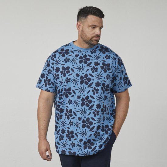 North Latitude 61123 Allover-Print T-Shirt Mittelblau - Herren-T-Shirts - Herren-T-Shirts in großen Größen