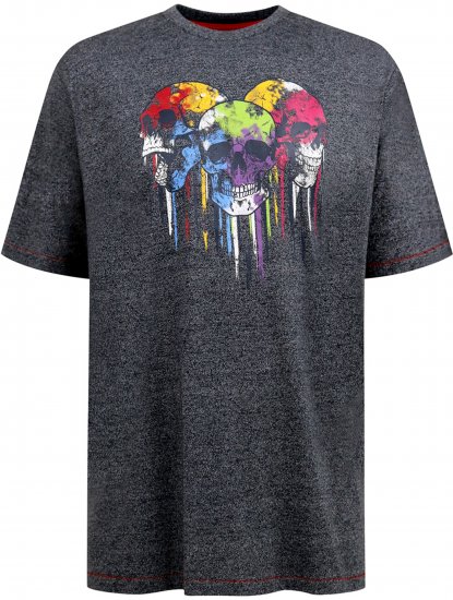 D555 Coalville T-Shirt Skulls with Colored Drips Navy Twist - Herren-T-Shirts - Herren-T-Shirts in großen Größen