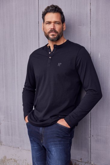 JP1880 Henley T-Shirt Long Sleeve Black TALL - HERRENBEKLEIDUNG MT-6XLT - Langgrößen für Herren