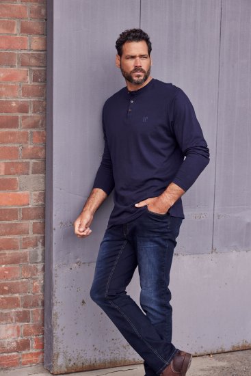 JP1880 Henley T-Shirt Long Sleeve Dark Navy TALL - HERRENBEKLEIDUNG MT-6XLT - Langgrößen für Herren