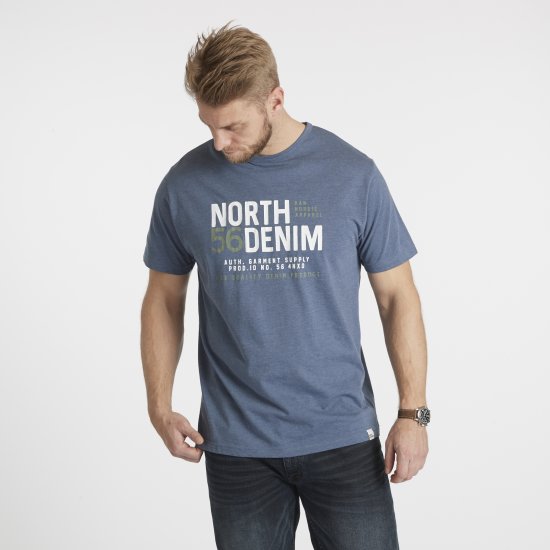 North Latitude Denim Printed T-Shirt Blue Melange TALL - TALL T-shirts - Extra lange T-Shirts Herren