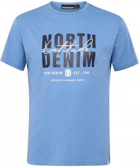 North Latitude Denim Printed Logo T-Shirt Dusty Blue TALL - TALL T-shirts - Extra lange T-Shirts Herren