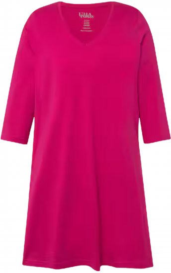 Ulla Popken V-Neck Swing A-line Hem Cotton Knit Tunic Fuchsia Pink - T-Shirts - 