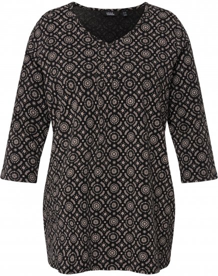 Ulla Popken 3/4 Sleeve Geometric Graphic Tee Black - T-Shirts - 