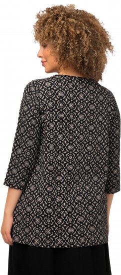 Ulla Popken 3/4 Sleeve Geometric Graphic Tee Black - T-Shirts - 
