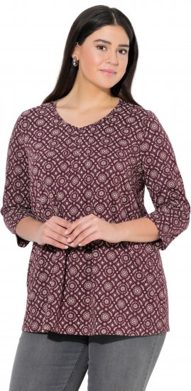 Ulla Popken 3/4 Sleeve Geometric Graphic Tee Plum - T-Shirts - 