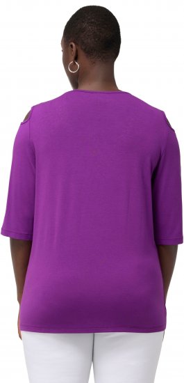 Ulla Popken Rhinestone Detail 3/4 Sleeve Tee Blackberry - Bedruckte T-shirts für damen - 