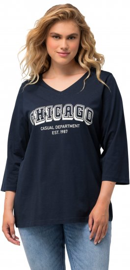 Ulla Popken City Name Graphic Tee Navy - Bedruckte T-shirts für damen - 