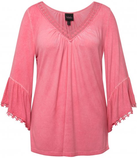 Ulla Popken Trumpet Sleeve Cold Dyed Tee Dark Pink - Bedruckte T-shirts für damen - 