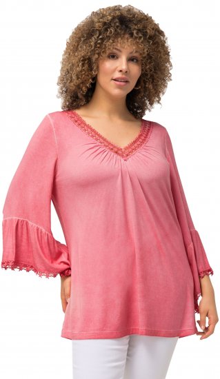 Ulla Popken Trumpet Sleeve Cold Dyed Tee Dark Pink - Bedruckte T-shirts für damen - 