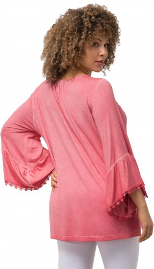 Ulla Popken Trumpet Sleeve Cold Dyed Tee Dark Pink - Bedruckte T-shirts für damen - 