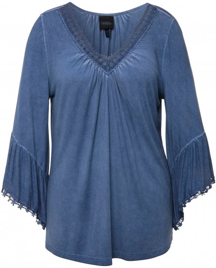 Ulla Popken Trumpet Sleeve Cold Dyed Tee Dove Blue - Bedruckte T-shirts für damen - 