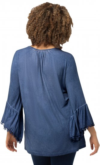 Ulla Popken Trumpet Sleeve Cold Dyed Tee Dove Blue - Bedruckte T-shirts für damen - 