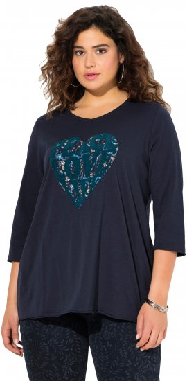 Ulla Popken Peace Love Life 3/4 Sleeve Graphic Tee Navy - T-Shirts - 