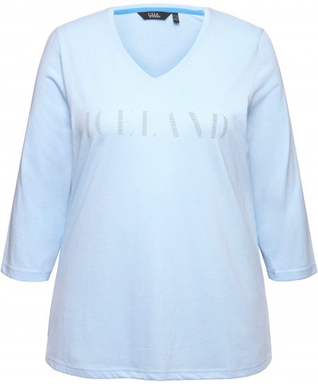 Ulla Popken Country Lettered 3/4 Sleeve Tee Soft Light Blue - Bedruckte T-shirts für damen - 