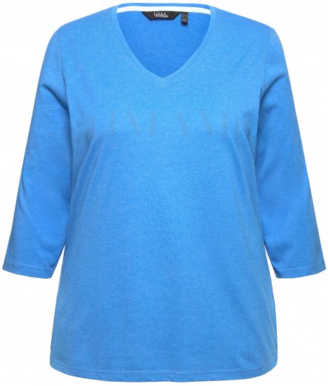 Ulla Popken Country Lettered 3/4 Sleeve Tee Teal Blue - Bedruckte T-shirts für damen - 