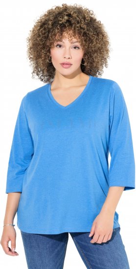 Ulla Popken Country Lettered 3/4 Sleeve Tee Teal Blue - Bedruckte T-shirts für damen - 