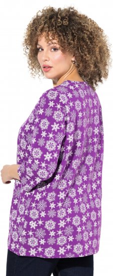Ulla Popken Snowflake Print 3/4 Sleeve A-Line Tee Dark Purple - Bedruckte T-shirts für damen - 
