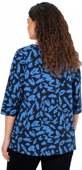 Ulla Popken Scribble Print Square Neck 3/4 Sleeve Tee Navy - Bedruckte T-shirts für damen - 
