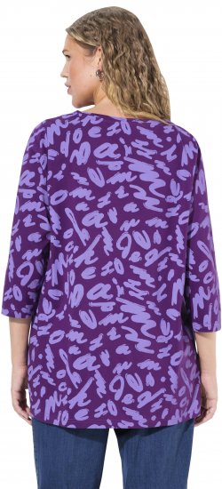 Ulla Popken Scribble Print Square Neck 3/4 Sleeve Tee Violet - Bedruckte T-shirts für damen - 
