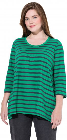 Ulla Popken Striped 3/4 Sleeve A-Line Tee Moss Green - T-Shirts - 