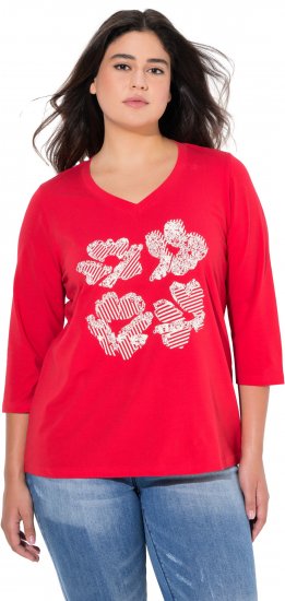 Ulla Popken Floral Graphic V-Neck Tee Lychee - Bedruckte T-shirts für damen - 