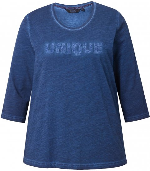 Ulla Popken UNIQUE Embroidered 3/4 Sleeve Tee Ink Blue - T-Shirts - 