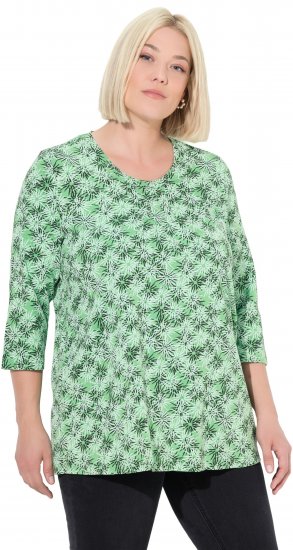 Ulla Popken Graphic Flower A-Line 3/4 Sleeve Tee Apple Green - T-Shirts - 