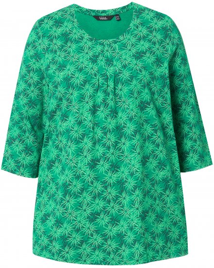 Ulla Popken Graphic Flower A-Line 3/4 Sleeve Tee Moss Green - T-Shirts - 