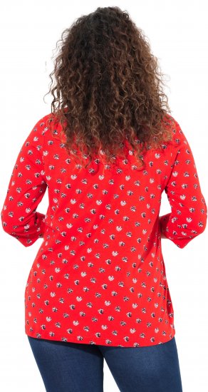 Ulla Popken Minimal Floral Print 3/4 Sleeve Tee Neon Red - Bedruckte T-shirts für damen - 