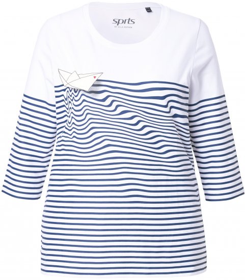 Ulla Popken Paper Boat Print 3/4 Sleeve Tee Snow White - Bedruckte T-shirts für damen - 