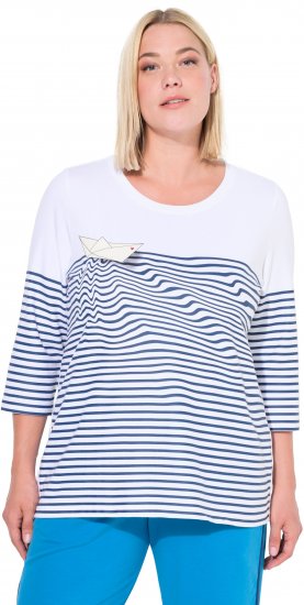 Ulla Popken Paper Boat Print 3/4 Sleeve Tee Snow White - Bedruckte T-shirts für damen - 
