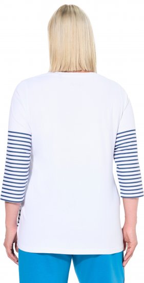 Ulla Popken Paper Boat Print 3/4 Sleeve Tee Snow White - Bedruckte T-shirts für damen - 