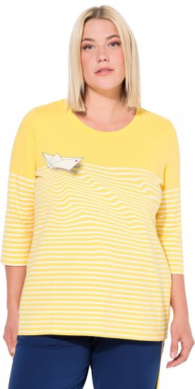 Ulla Popken Paper Boat Print 3/4 Sleeve Tee Sun Yellow - Bedruckte T-shirts für damen - 