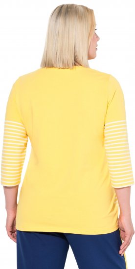 Ulla Popken Paper Boat Print 3/4 Sleeve Tee Sun Yellow - Bedruckte T-shirts für damen - 
