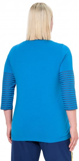 Ulla Popken Paper Boat Print 3/4 Sleeve Tee Pacific Blue - Bedruckte T-shirts für damen - 