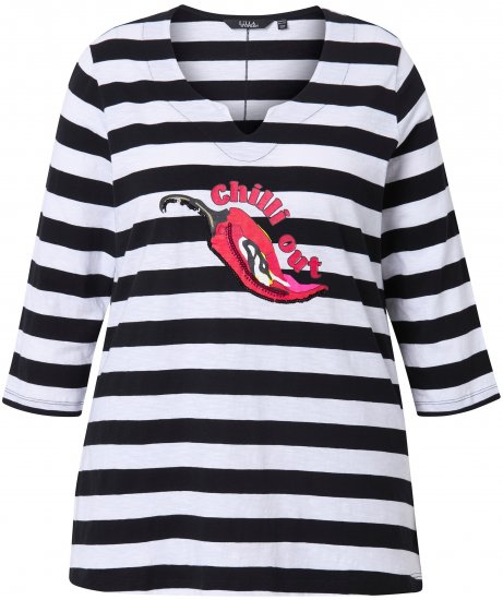 Ulla Popken Chilli Pepper Sequined 3/4 Sleeve Graphic Tee Black - T-Shirts - 