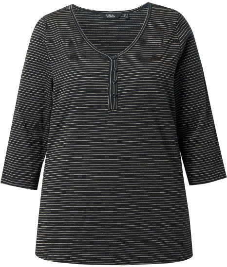 Ulla Popken Glitter Stripe 3/4 Sleeve Tee Anthracite - Bedruckte T-shirts für damen - 