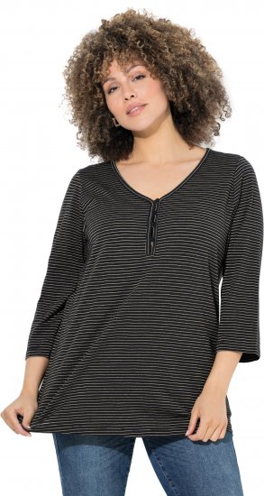 Ulla Popken Glitter Stripe 3/4 Sleeve Tee Anthracite - Bedruckte T-shirts für damen - 