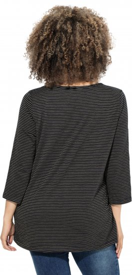 Ulla Popken Glitter Stripe 3/4 Sleeve Tee Anthracite - Bedruckte T-shirts für damen - 