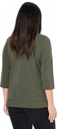 Ulla Popken Textured Lettering 3/4 Sleeve Tee Olive - Bedruckte T-shirts für damen - 
