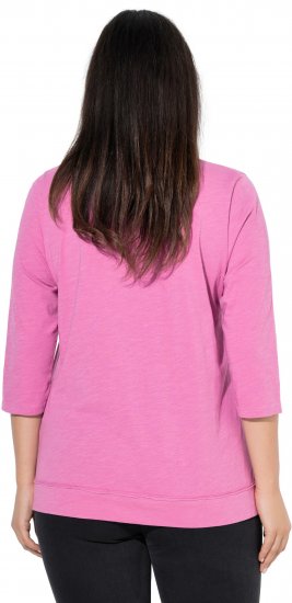 Ulla Popken Textured Lettering 3/4 Sleeve Tee Pink - Bedruckte T-shirts für damen - 